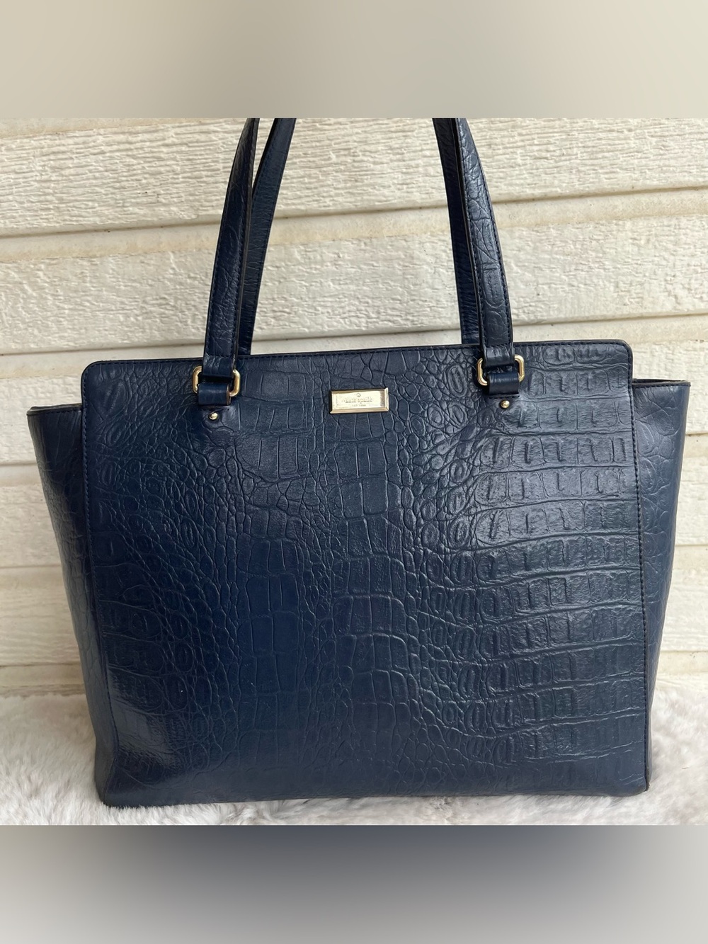 KATE SPADE Navy Blue Large Mulberry Lane Court Leila Laptop Tote Shoulder Bag